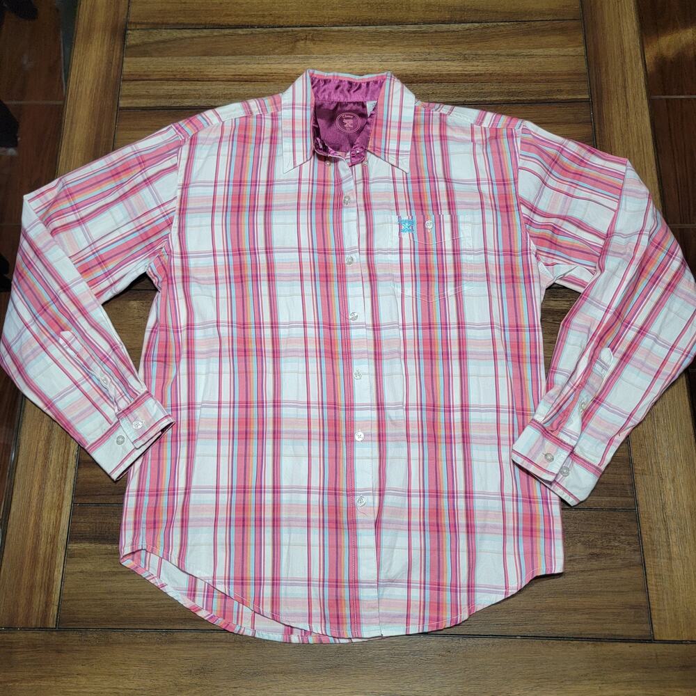 Classic Twenty X Fit LS Button Up Pink Plaid Western Shirt - Size Medium